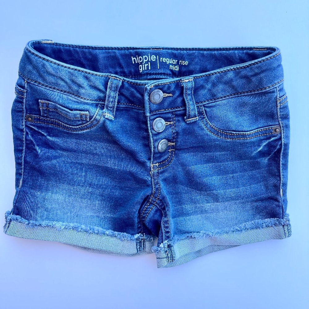 Hippie Girl Size 7 regular rise Midi Denim cuffed shorts